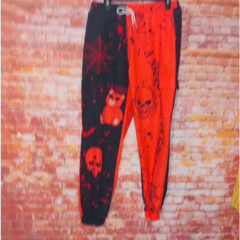 Romwe Black and Orange Halloween Themed Wind Jogger Pants - Picture 2 of 7